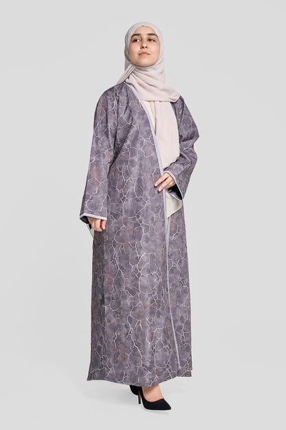 Open Abaya with Cracked Marble Print
