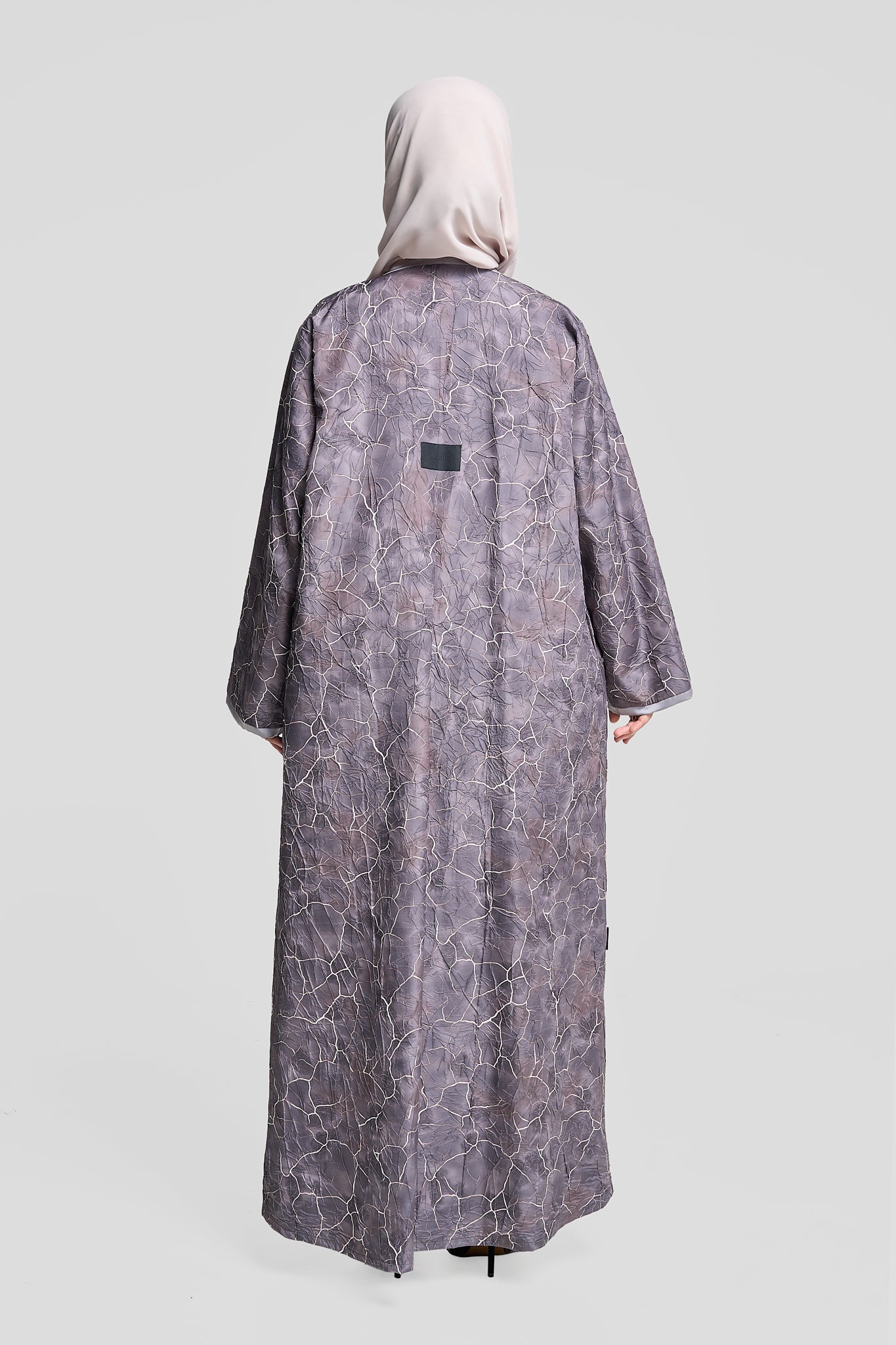 Open Abaya with Cracked Marble Print