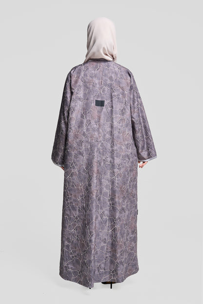 Open Abaya with Cracked Marble Print