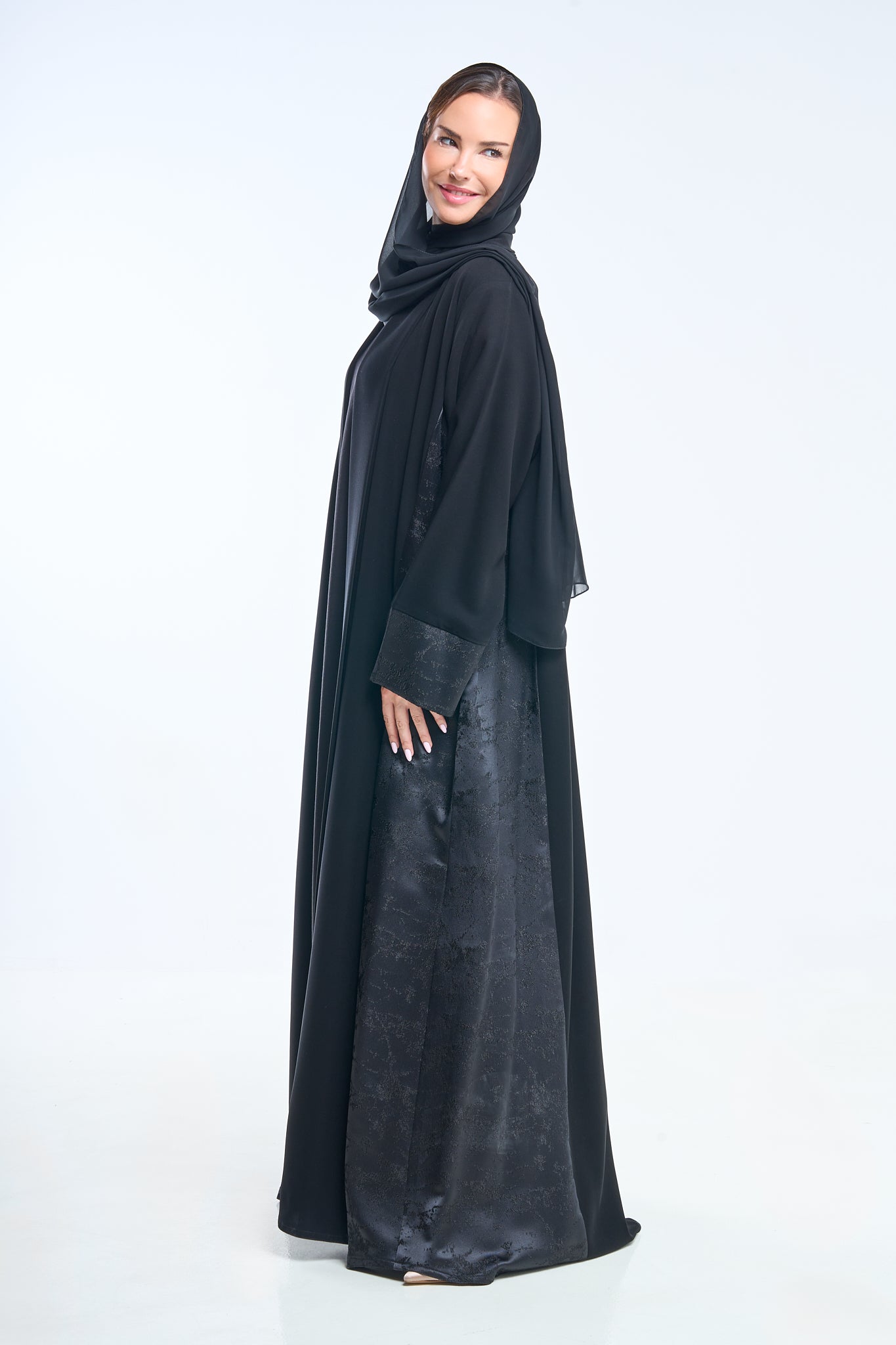 Premium Open Abaya with Contrast Panel Insets