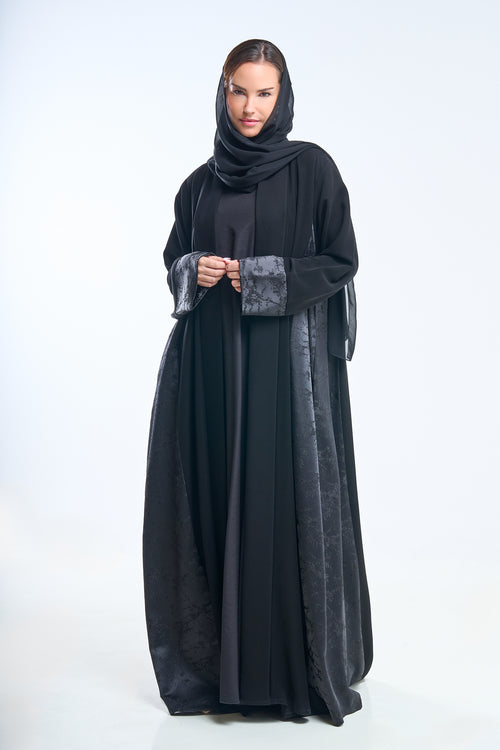 Premium Open Abaya مع إدراج لوحة التباين