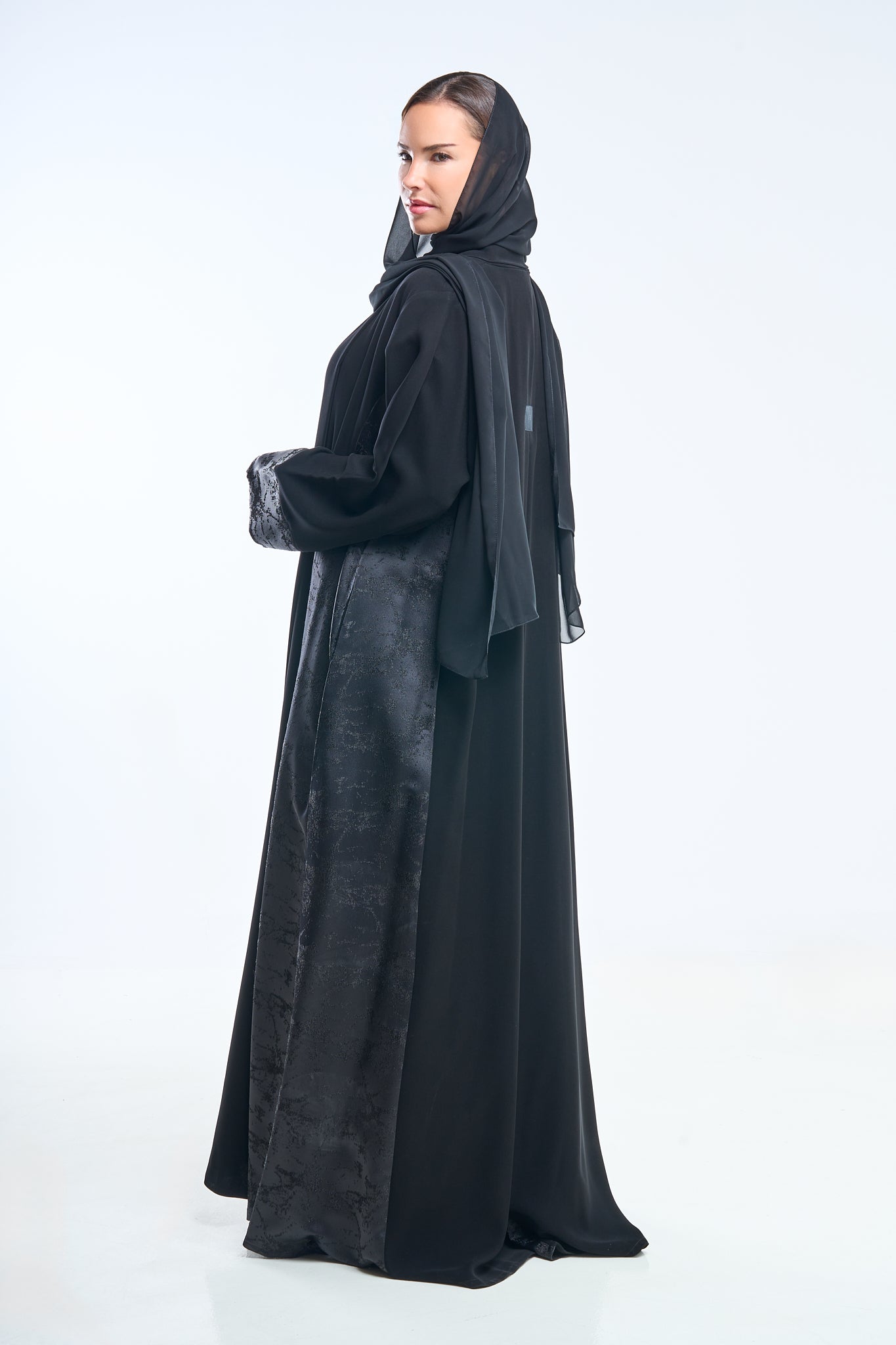 Premium Open Abaya with Contrast Panel Insets