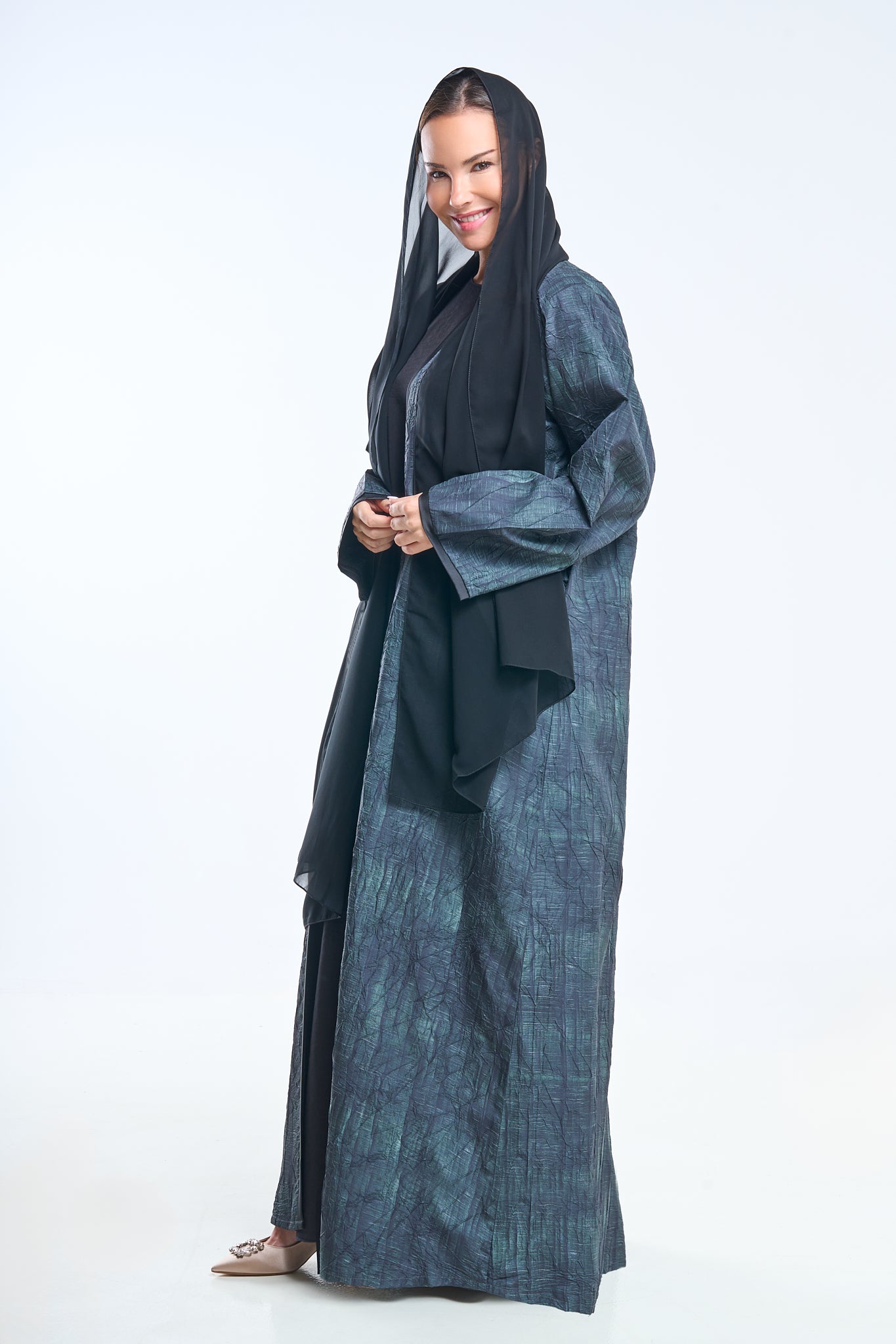 Open Abaya with Forest Texture Print