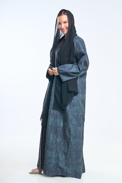 Open Abaya with Forest Texture Print