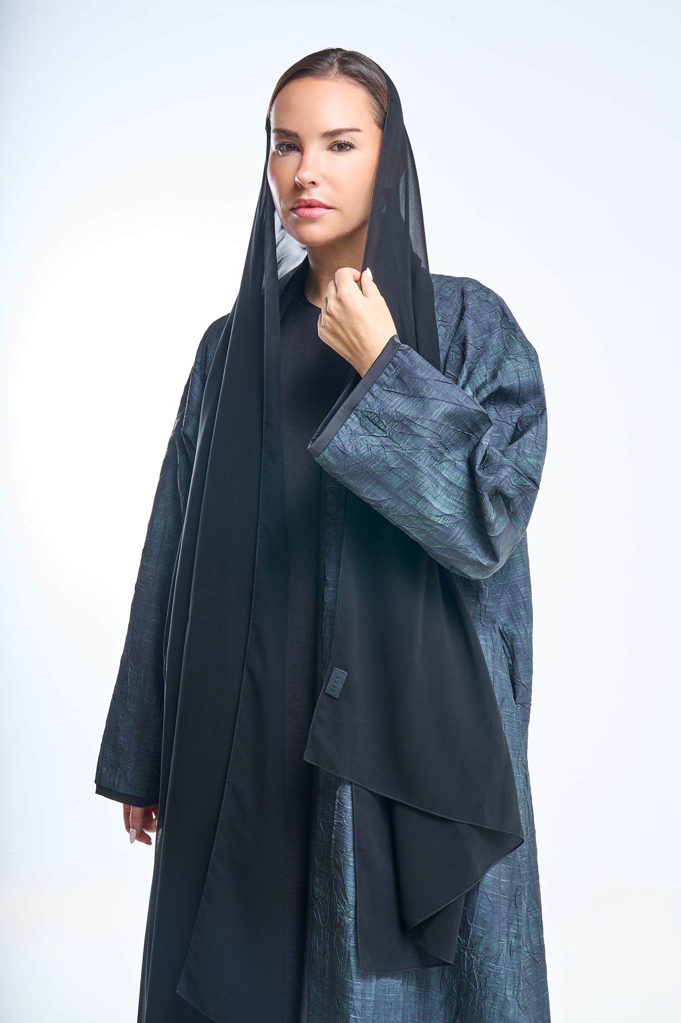 Open Abaya with Forest Texture Print
