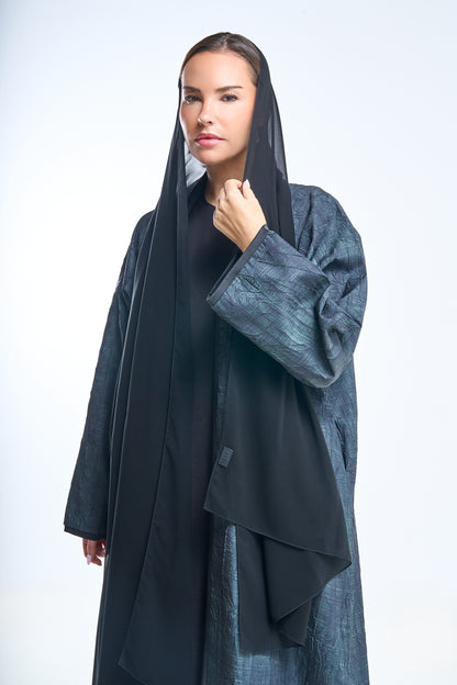 Open Abaya with Forest Texture Print