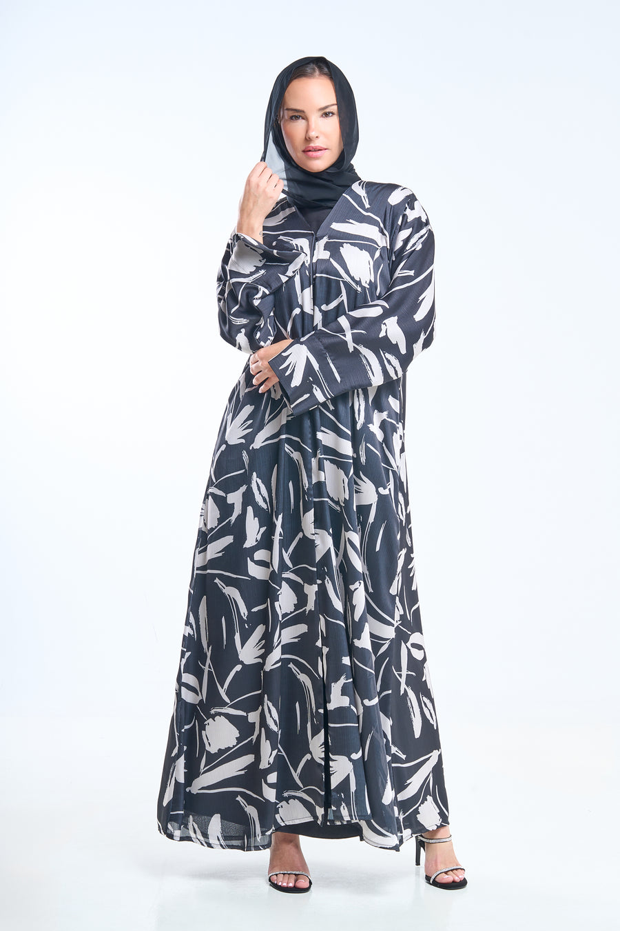 Abstract Brush Print Lightweight Crepe Abaya