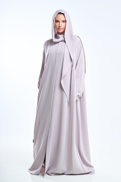 Signature Embroidered Lavender Grey Abaya Set