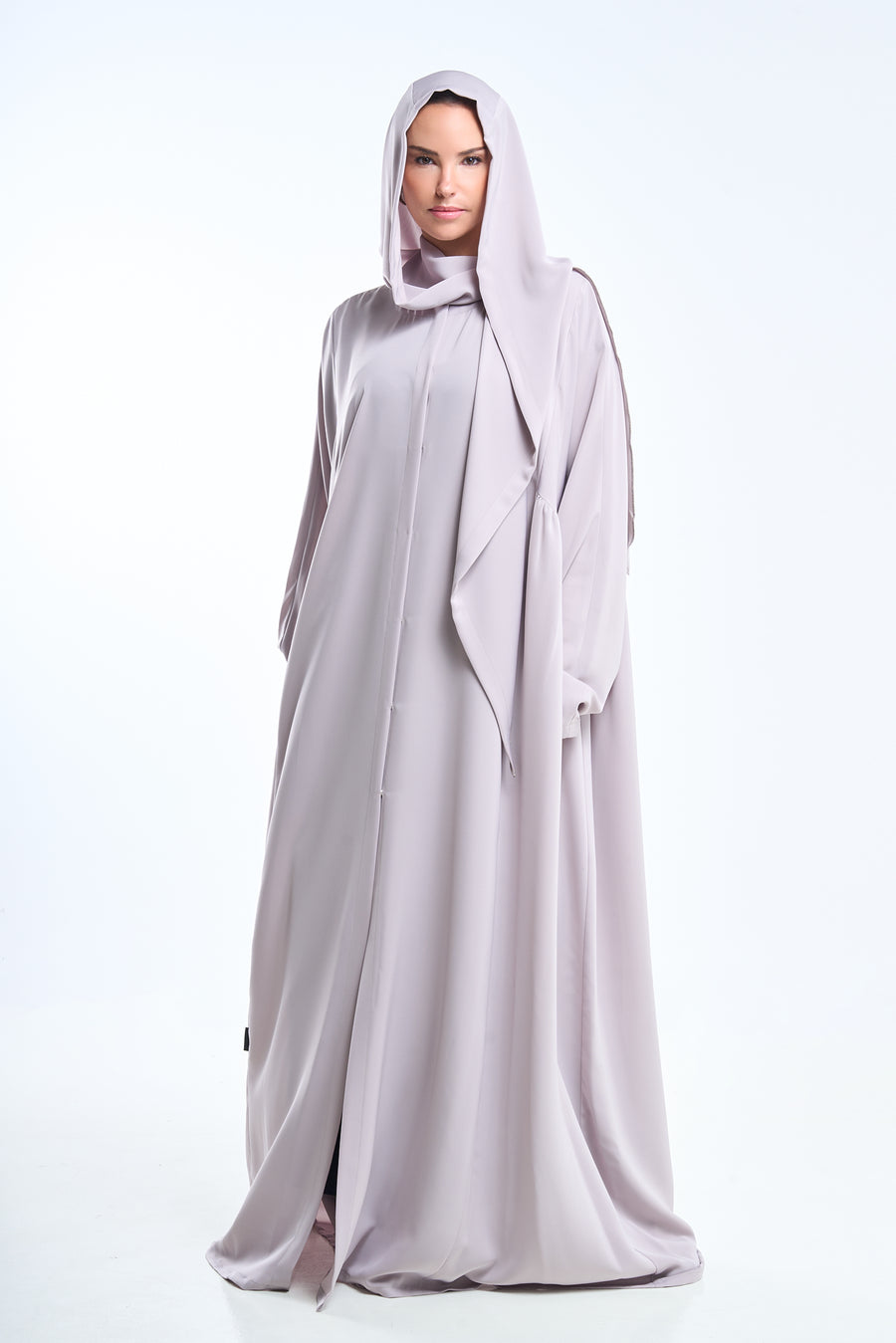Embroidered Lavender Grey Abaya Set