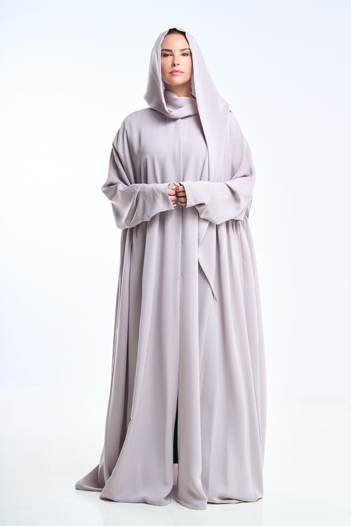 Signature Embroidered Lavender Grey Abaya Set – hover image
