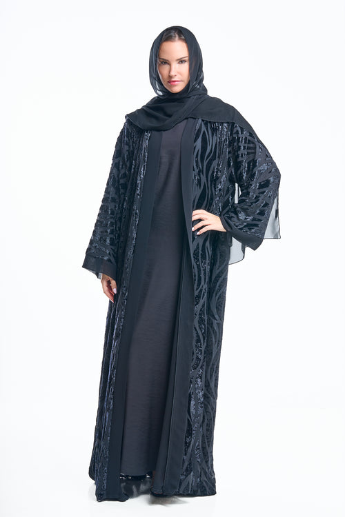 Burnout المخملية Abaya مع الأكمام المجردة