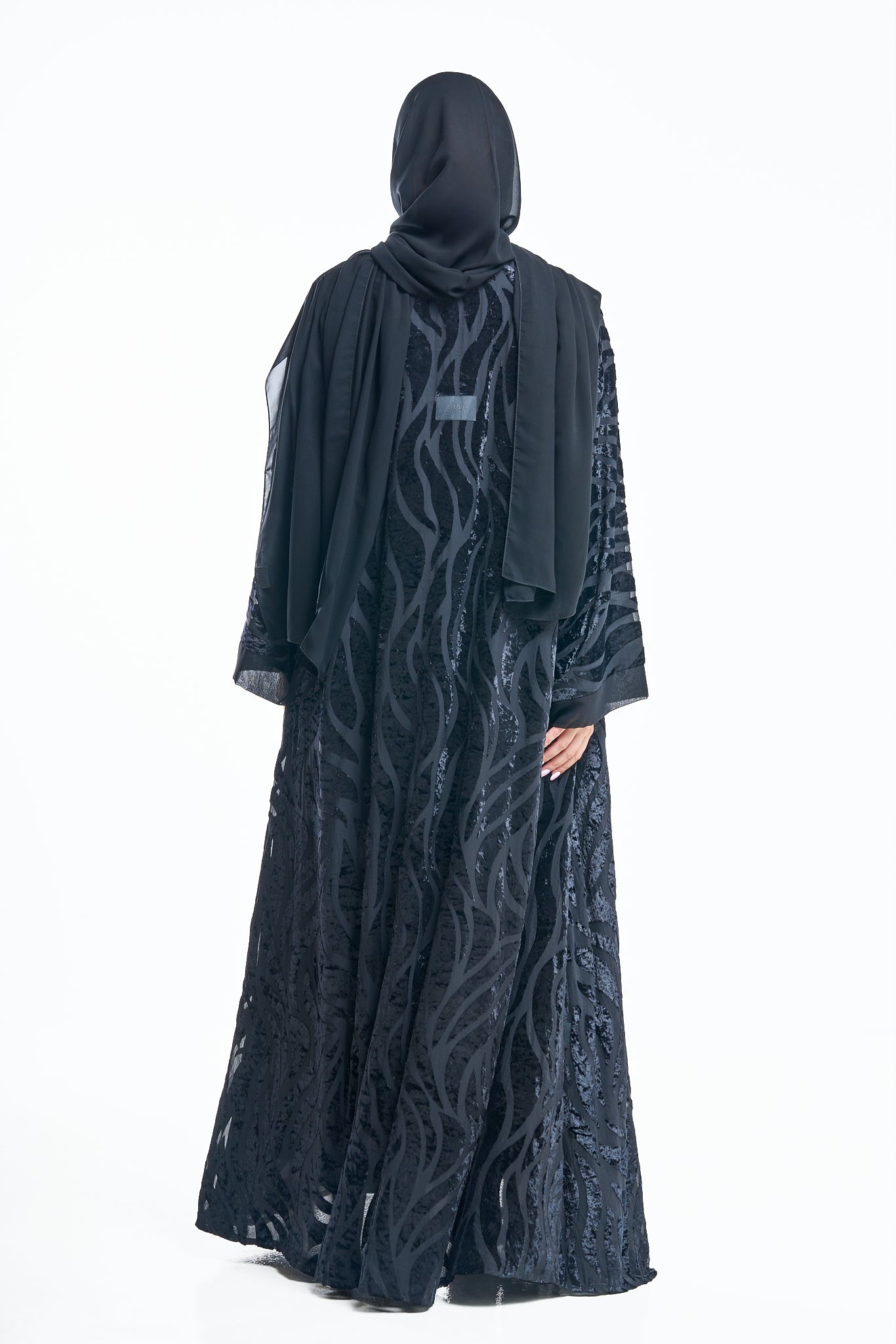Velvet Burnout Abaya with Abstract Sleeves