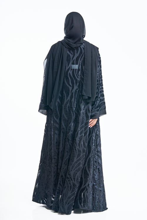 Burnout المخملية Abaya مع الأكمام المجردة – hover image