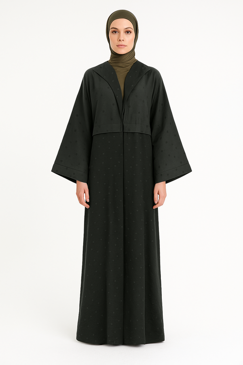 Green Polka Dot Abaya with Oversized Collar
