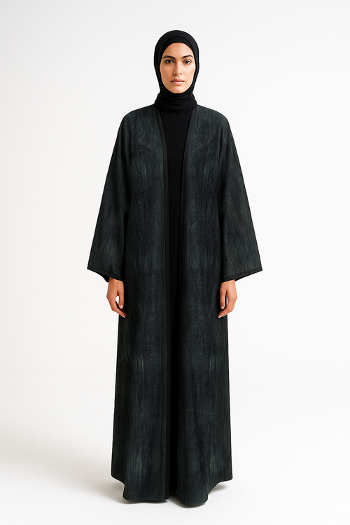 Open Abaya with Forest Texture Print