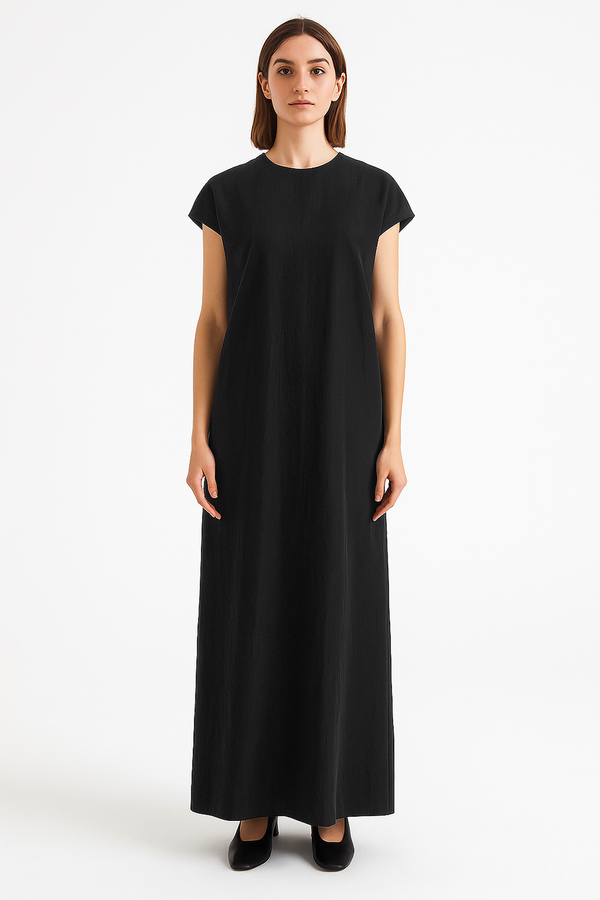 Contrast Stitch Abaya with Starfish Knot - Jet Black Edition