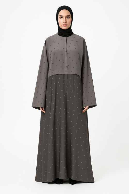 Dove Gray Polka Dot Abaya with Oversized Collar
