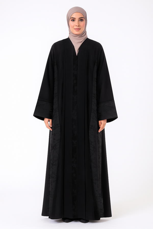 Premium Open Abaya with Contrast Panel Insets