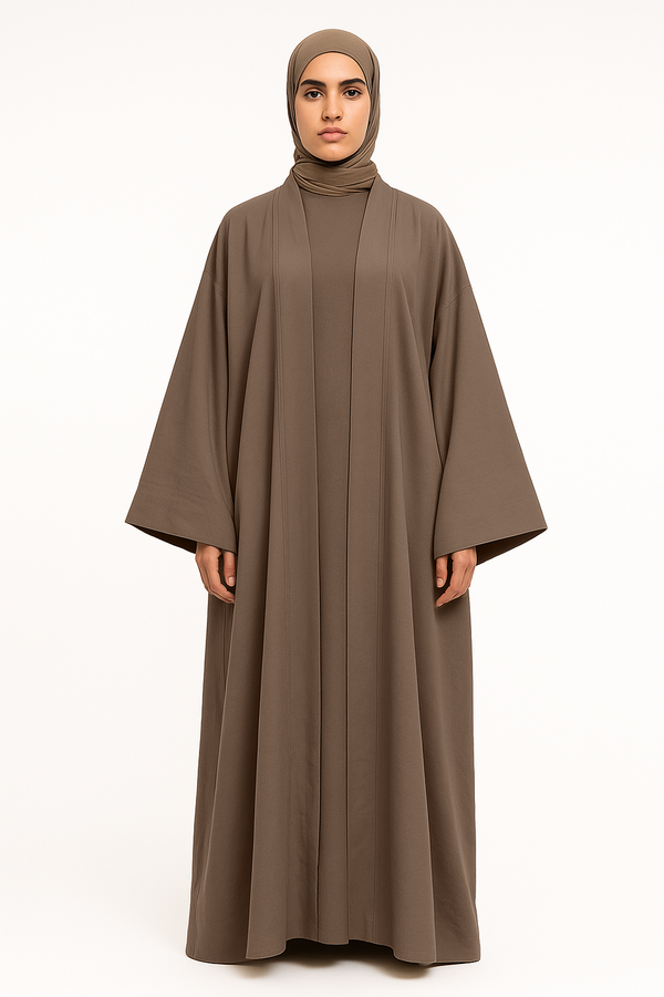 Classic Open Abaya with Black Piping Detail