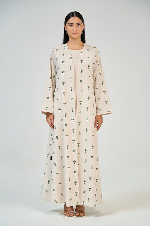 Palm Detail Linen Abaya