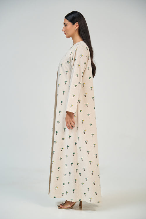 Palm Detail Linen Abaya – hover image