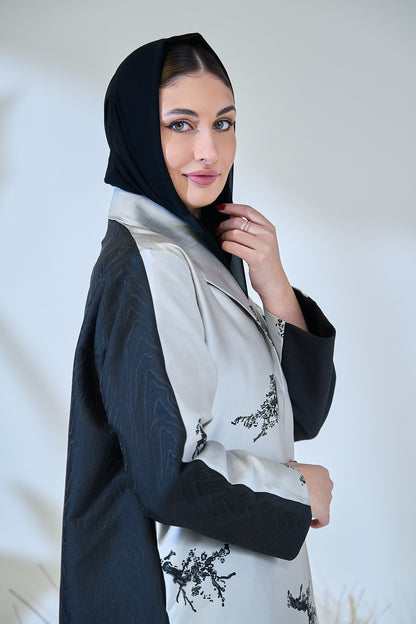 Premium Illustration Open Abaya with Nature-Inspired Print