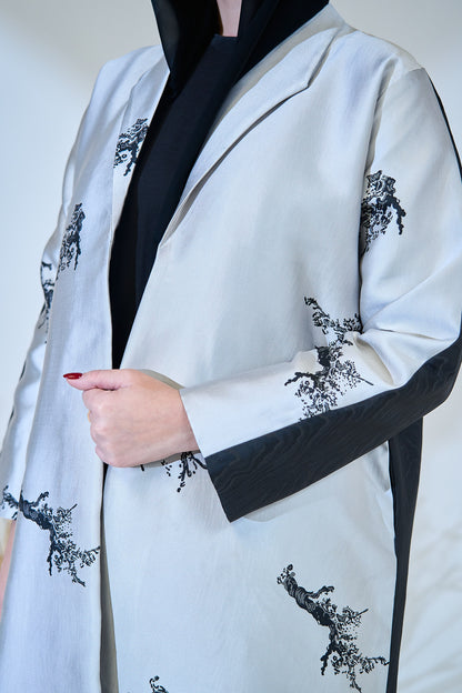 Premium Illustration Open Abaya with Nature-Inspired Print