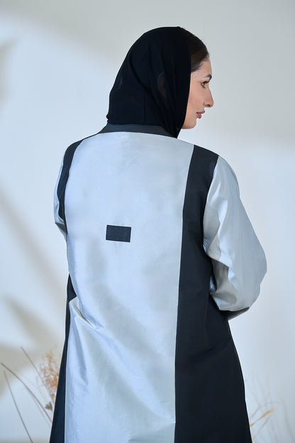 Monochrome Tuxedo-Panel Abaya in Structured Taffeta