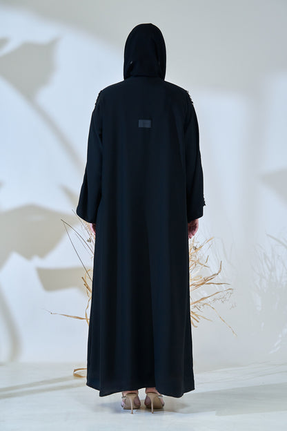 Black Abaya with Geometric Embroidered Panels