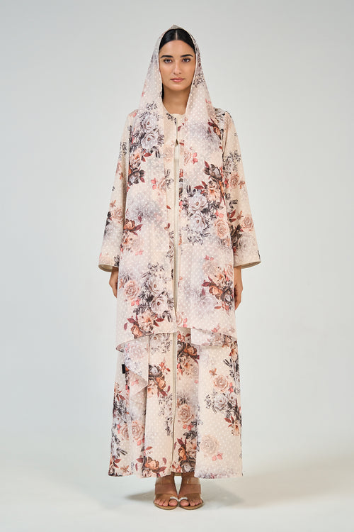 Vintage Rose Layered Floral Abaya