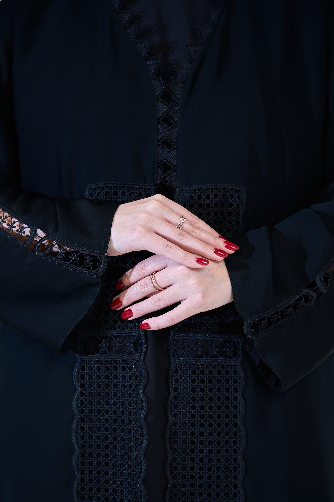 Black Abaya with Geometric Embroidered Panels