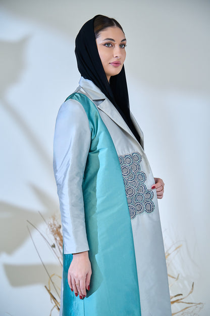 Turquoise & Silver Luxe Embroidered Panel Abaya