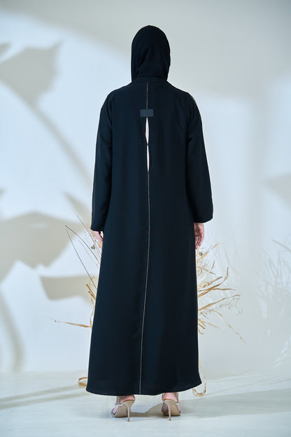 Black Abaya with Abstract Cut-Out Sunburst Design