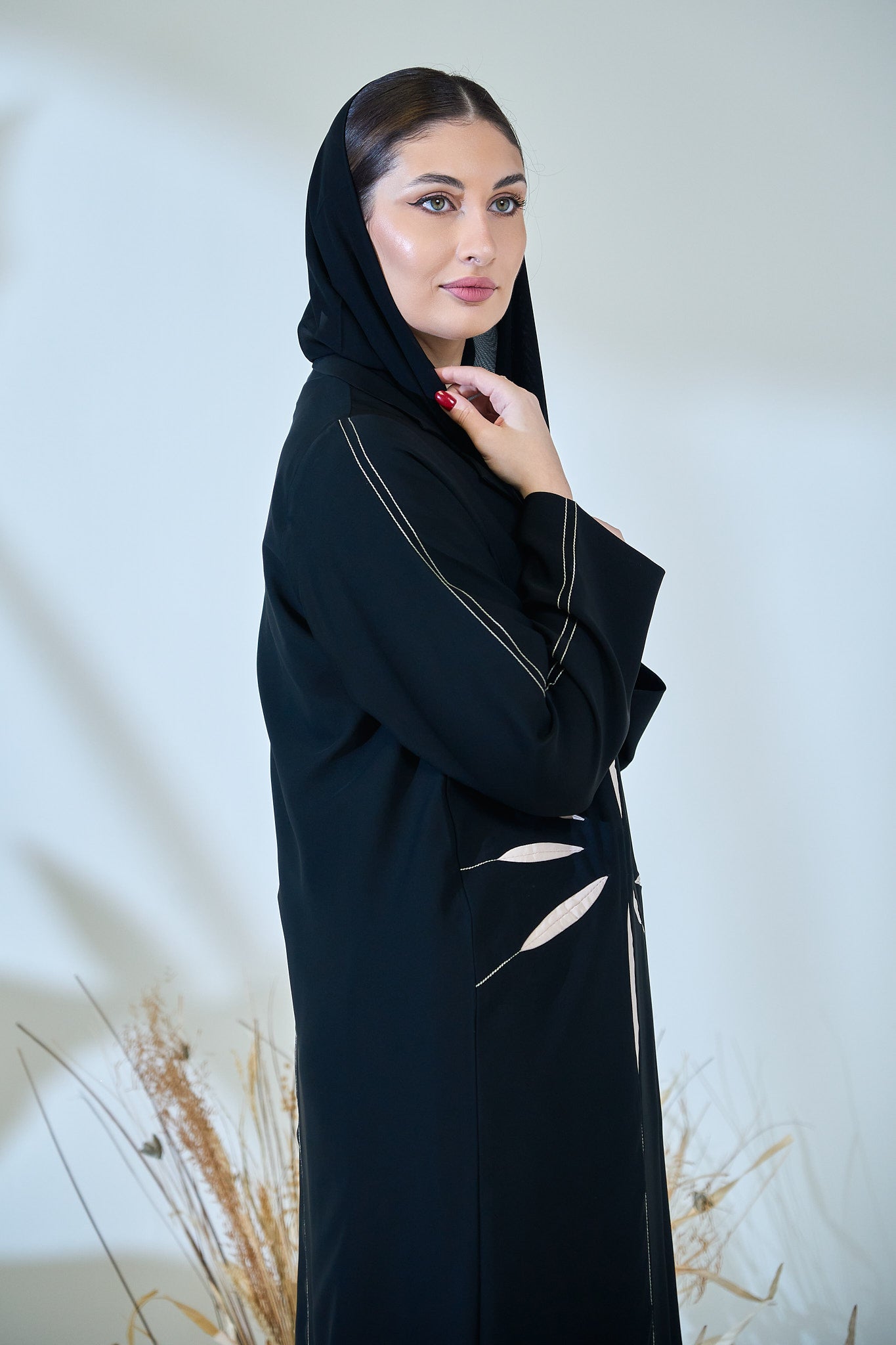 Black Abaya with Abstract Cut-Out Sunburst Design