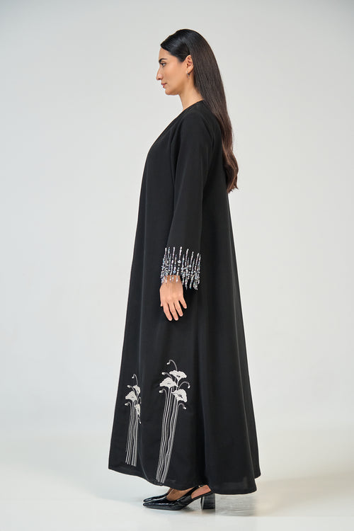 Midnight Lily Embroidered Abaya – hover image