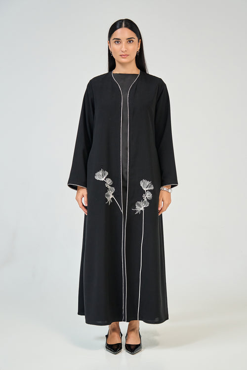 Noir Wildflower Line Abaya
