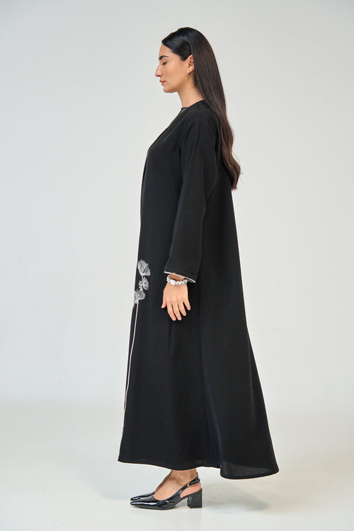 Noir Wildflower Line Abaya – hover image