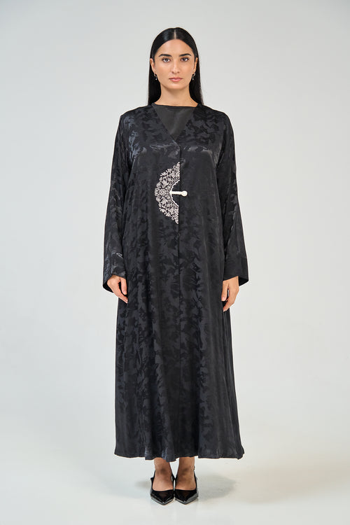 Noir Jacquard Crescent Abaya