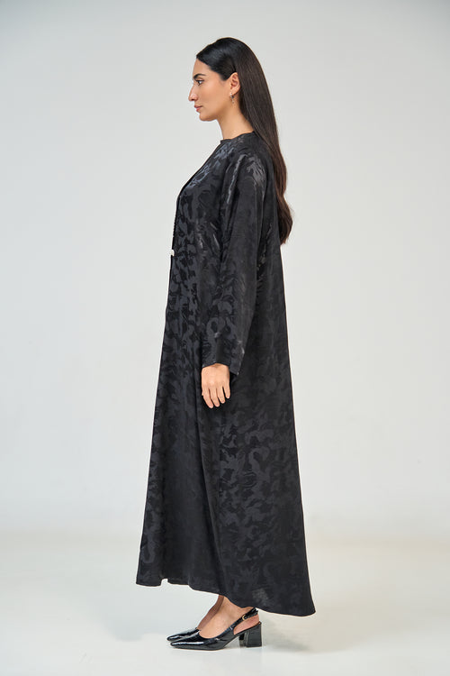 Noir Jacquard Crescent Abaya – hover image