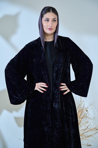 Luxe Black Crushed Velvet Abaya