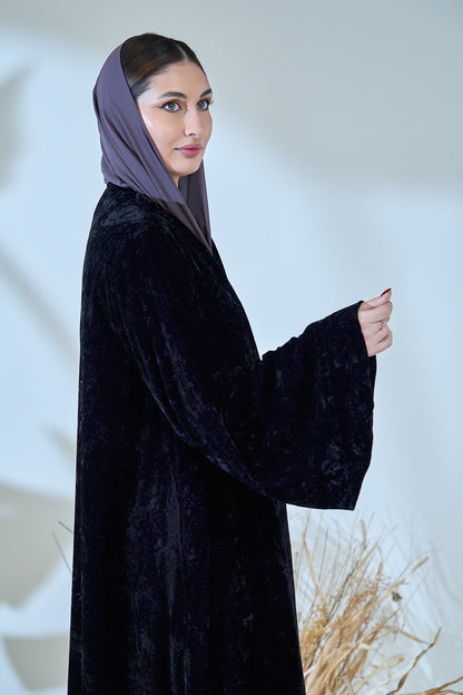 Luxe Black Crushed Velvet Abaya
