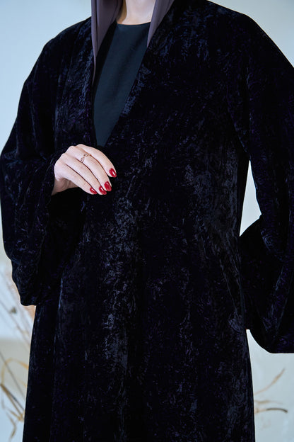 Luxe Black Crushed Velvet Abaya
