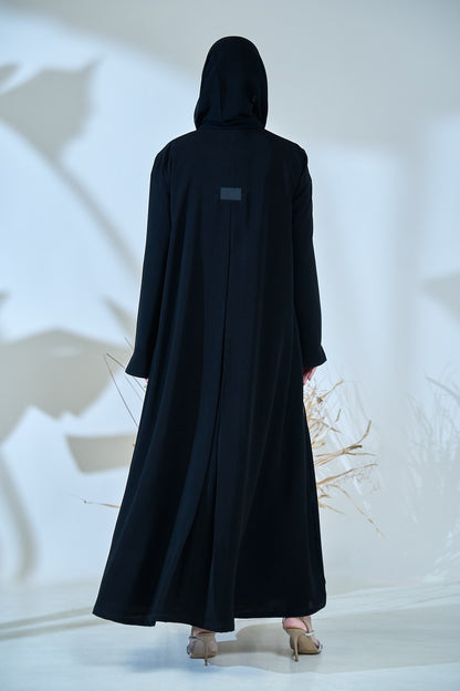 Elegant Black Abaya with Crystal-Trimmed Geometric Waist Detailing