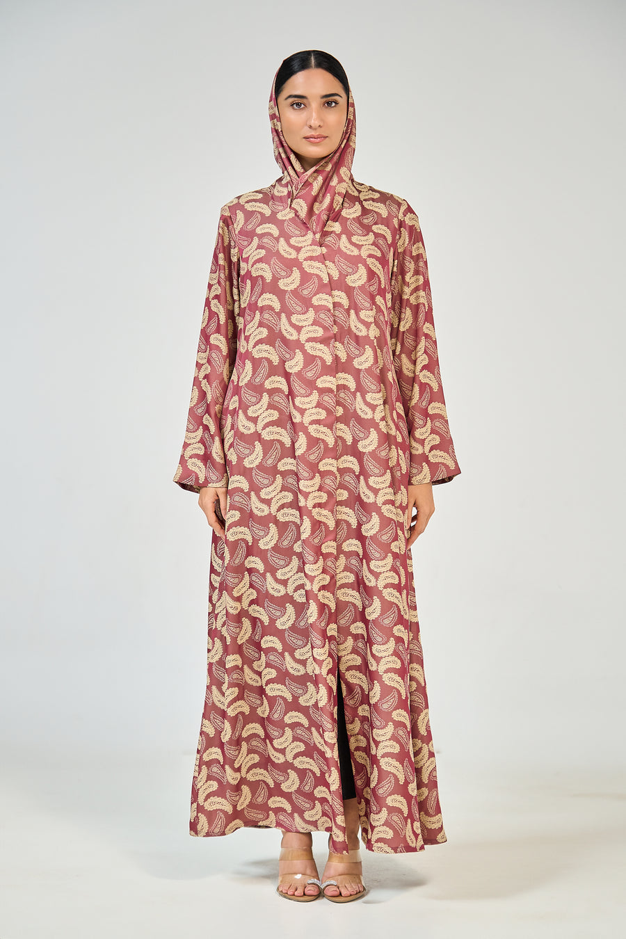Sand Rose Veil Printed Abaya