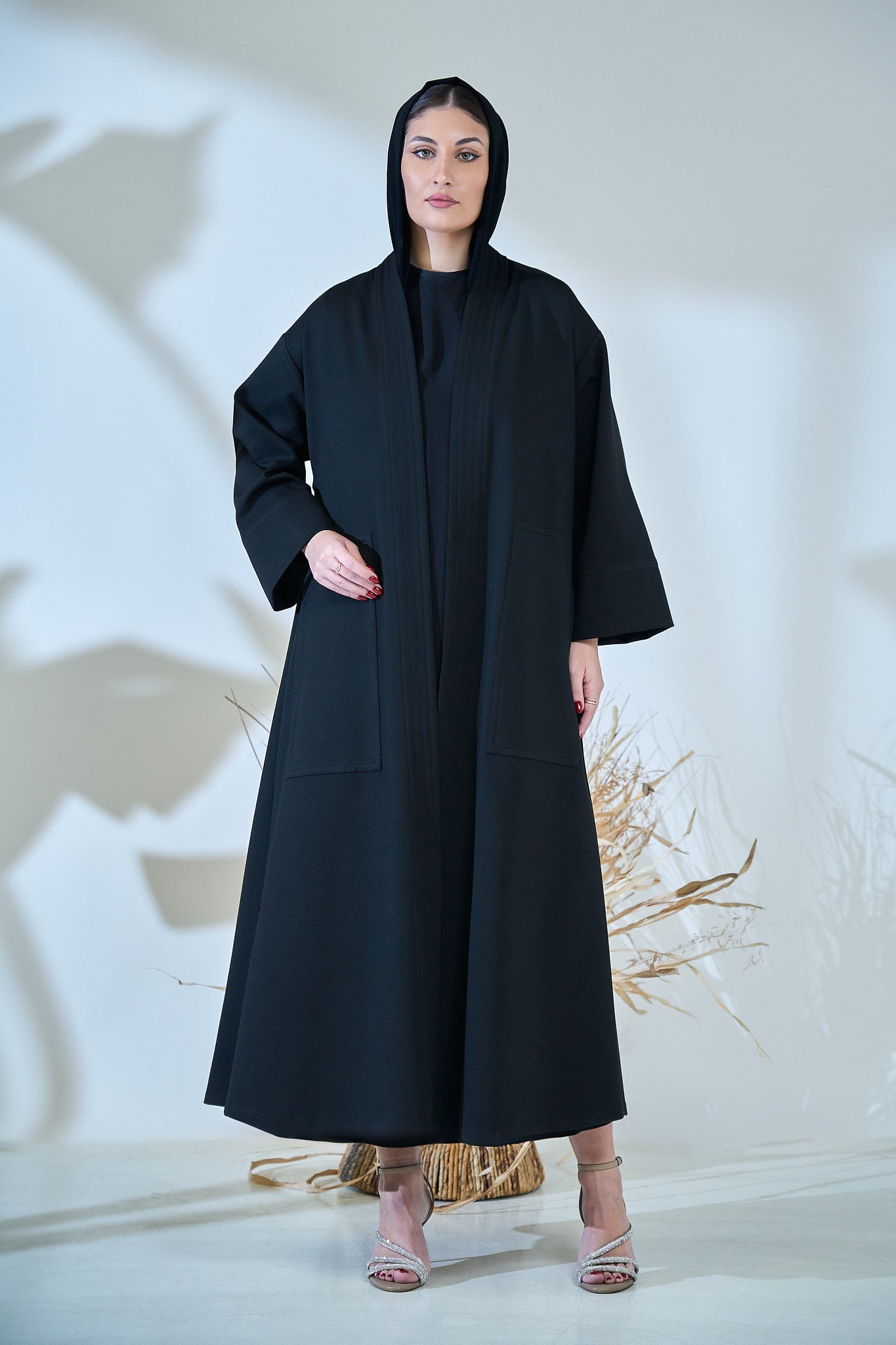 Minimalist Structured Black Abaya with Wide Sleeves & Clean Panel Detailing