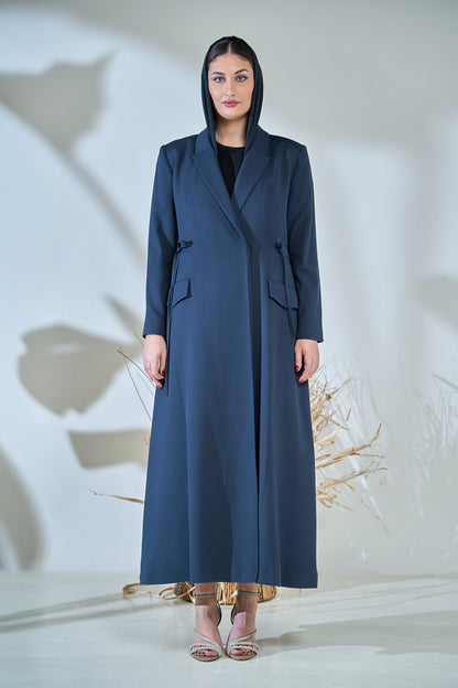 Midnight Slate Tailored Abaya with Side-Tie Detailing