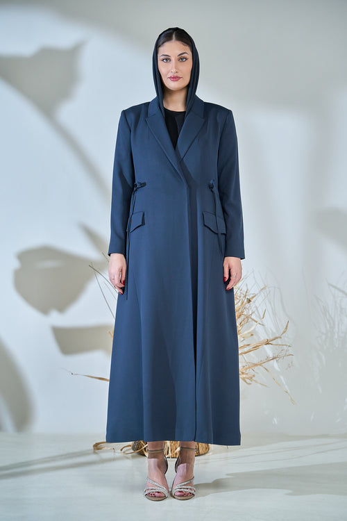 Midnight Slate Tailored Abaya with Side-Tie Detailing