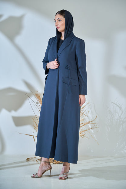 Midnight Slate Tailored Abaya with Side-Tie Detailing