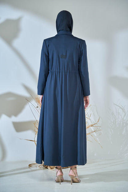 Midnight Slate Tailored Abaya with Side-Tie Detailing