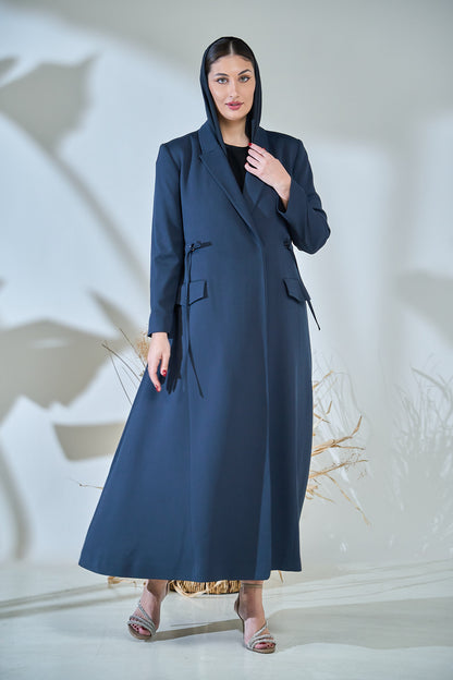 Midnight Slate Tailored Abaya with Side-Tie Detailing
